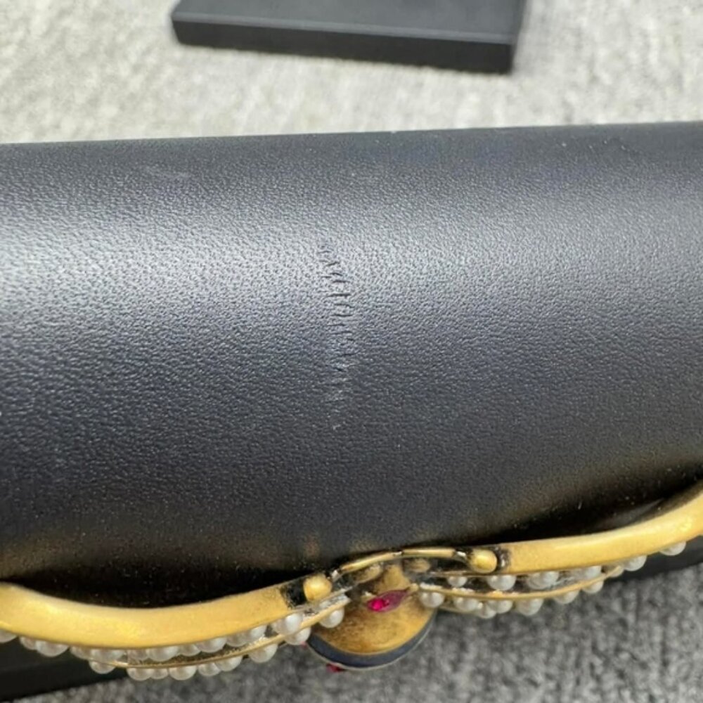 Authentic Gucci Queen Margaret Bee Chain Wallet Black Leather GG Crossbody - Picture 5 of 16